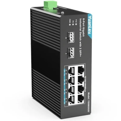Abbildung von YuanLey Industrieller Ethernet Switch 8 Port Gigabit mit 2 SFP, Ports, DIN Schienen IP30 zertifiziert, Unmanaged Netzwerk ( 40 bis 176F), lebenslanger Schutz