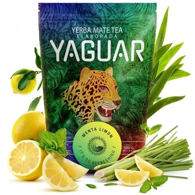 Abbildung von Mate Tee Yaguar Menta Limón 500g mit Zitrone &amp; Minze Brasilianischer Erfrischender Glutenfrei Vegan