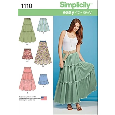 Abbildung von Simplicity 1110 Größe A 2 x small/X Small/Small/Medium/Large/X Large/2 große Misses &#039;abgestuftes Rock mit Länge Variationen Schnittmuster