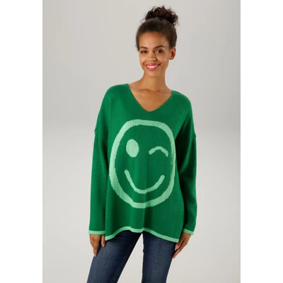 Abbildung von Aniston CASUAL Strickpullover mit eingestricktem Smiley NEUE KOLLEKTION
