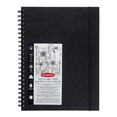 Abbildung von Derwent Sketch &amp; Store Hardcover Skizzenbuch, A4 Hochformat, Zeichnen Schreiben, 56 Blatt, Säurefreies Papier, Buch, Spiralgebundener Buchrücken, Professionelle Qualität, 2102178