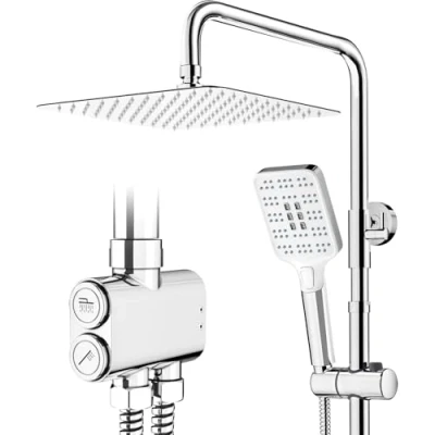 Abbildung von Rainsworth Regendusche ohne Armatur Chrome, 25 X cm eckig und 3 Strahlarten Duschkopf, Duschsystem, Duschsäule Duschset für Dusche