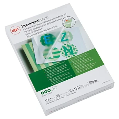 Abbildung von GBC Laminierfolien A5 125 mic, Robuste Laminiertaschen im 100er Pack, Glänzend, Transparent, Ideal für Büro &amp; Schule, 3200749