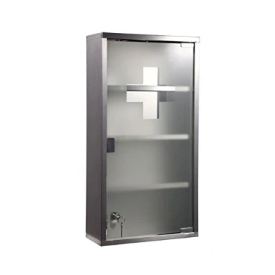 Abbildung von Style home Medizinschrank Medikamentenschrank Edelstahl Arzneischrank Erste Hilfe Schrank Glastür mit Schloss 4 Fächer (Silber, 60x30cm)