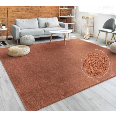 Abbildung von Teppich Wohnzimmer Schlafzimmer Esszimmer Kurzflor Moderne Optik Einfarbig Pastell, Grösse:80x150 cm, Farbe:Gold
