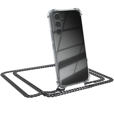 Abbildung von EAZY CASE Handykette kompatibel mit Samsung Galaxy A54, Handyhülle Metall Umhängeband und Ersatz Schwarz, Handykordel Schutzhülle Stylische Kette Smartphone Hülle in Anthrazit