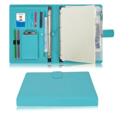 Abbildung von Wonderpool A4 PU Leder Ringhalter Schreibmappen Multi Dokumententasche mit Herausnehmbarem Binder Klemmbretter und funktioneller Tasche für Organizer Büro Reise Schule (Cyan)