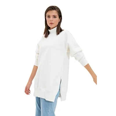 Abbildung von Trendyol Damen Stehkragen Uni Oversize Sweatshirt, Ecru, S