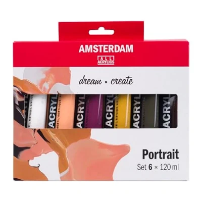 Abbildung von Amsterdam Standard Serie Acrylfarben Set Portrait (6 x 120 ml Tuben) Mischfarben perfekt für verschiedene Hauttöne