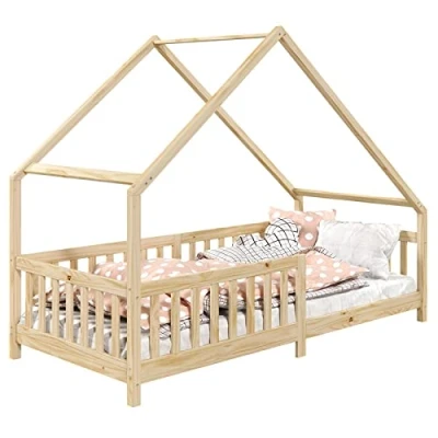 Abbildung von IDIMEX Kinderbett CORA, Hausbett Tipibett Montessori Bett Kiefer 90 x 200 mit Rausf
