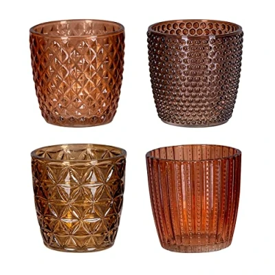 Abbildung von Levandeo® Teelichthalter, 4er Set Windlicht 7,5cm Glas Orange Braun Teelichthalter Tischdeko