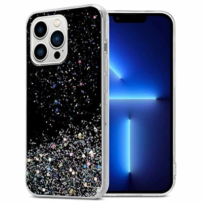 Abbildung von Cadorabo Hülle kompatibel mit Apple iPhone 13 PRO Rundumschutz TPU Silikon Case Mädchen Glitzer Strass Design Slim Kratzfest Weiche Gummi Bling Schutzhülle für in Schwarz