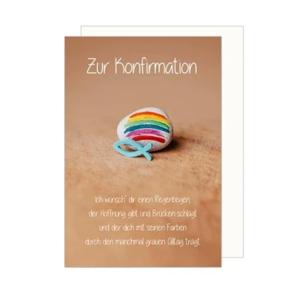 Abbildung von Edition Seidel Premium Glückwunschkarte zur Konfirmation mit Umschlag. Konfirmationskarte Karte Spruch Grusskarte Steine Fisch Regenbogen Junge Mädchen (KF310 SW024)