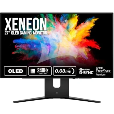 Abbildung von Corsair XENEON 27QHD240 27 Zoll OLED Gaming Monitor 2560 x 1440, 240Hz, 0,03ms, NVIDIA G SYNC Kompatibel, AMD FreeSync™ Premium, DisplayHDR10, HDMI 2.1, DisplayPort 1.4, USB C 3.1 Schwarz