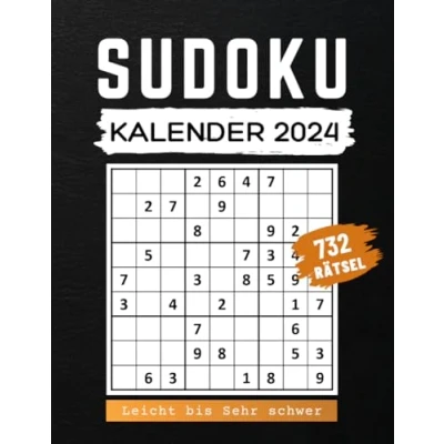 Abbildung von Sudoku Kalender 2024 Leicht bis Sehr schwer: 732 Rätsel Zwei Sudokus pro Tag Rätselbuch Geschenk für Erwachsene &amp; Senioren