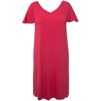Abbildung von Ulla Popken CAP Sleeve Vneck MIDI Jerseykleid, Damen, Größe: 50/52, Dark pink