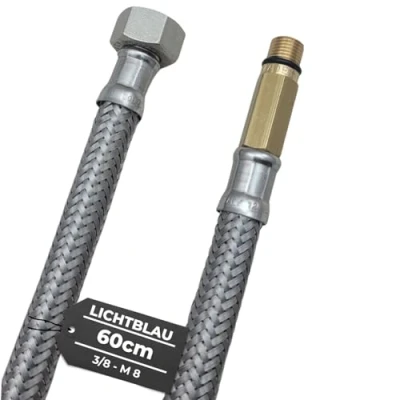Abbildung von LICHTBLAU Knickfester Edelstahl Schlauch I 60cm 3/8 Zoll auf M8 lang geeignet für Trinkwasser Wasserhahn Eckventil Panzerschlauch Küchenarmatur