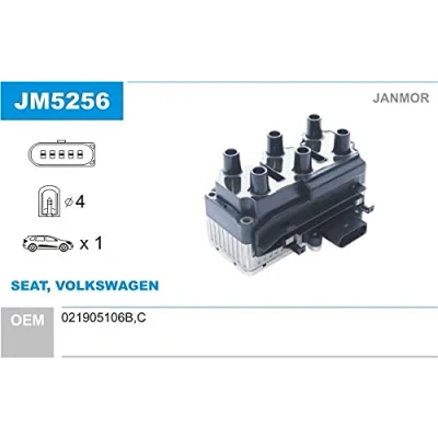 Abbildung von JANMOR JM5256 Zündspule VOLKSWAGEN: Golf 4 Schrägheck, Variant, Bora SEAT: Leon I Schrägheck