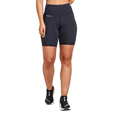 Abbildung von Craft ADV Essence Short Tights 2 Kurze Sporthose Damen L Black Radlerhose mit extra breitem Bund Kordelzug Recycelter Polyester große Taschen Kleine Schlüsseltasche