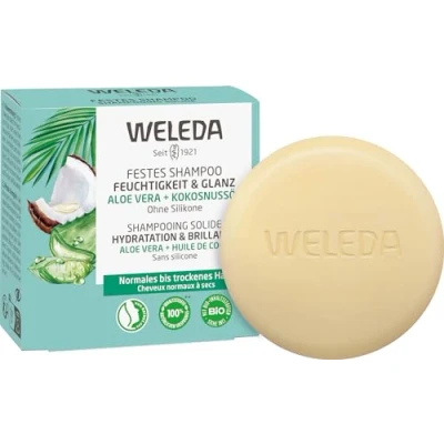 Abbildung von WELEDA Bio Festes Shampoo Feuchtigkeit &amp; Glanz Naturkosmetik Haarpflege Seife für gesund aussehendes Haar mit Aloe Vera, Kokosnussöl Hanfprotein. Natürliches Haarshampoo ohne Silikone (vegan, 50g)