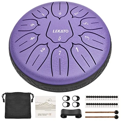 Abbildung von LEKATO Steel Tongue Drum, 6 Zoll 11 Tone D Dur Zungentrommel Schlagzeug Anfänger, Pan Töne Schlaginstrument, Hand Drum für Meditation Yoga Klangheilung, Jadegrün