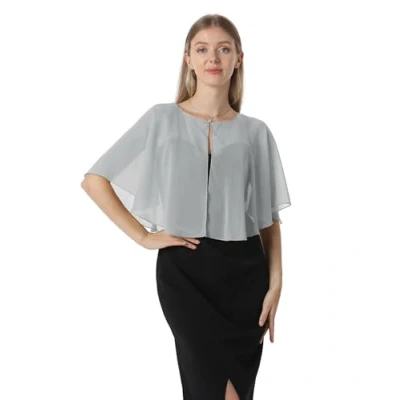 Abbildung von Weiche Capelets Umhänge Schals und Wickeltücher für Kleider, Chiffon, Shrug, Hochzeitsumhang, Silbergrau, Einheitsgröße