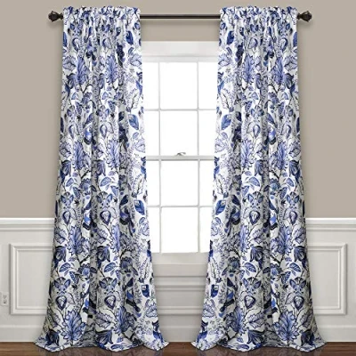 Abbildung von Lush Decor, Blue Cynthia Jacobean Verdunkelungs Fenstervorhänge, Set für Wohnzimmer, Esszimmer, Schlafzimmer (Paar), 274,3 cm L