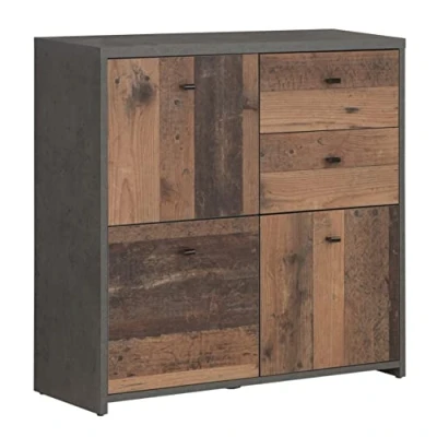 Abbildung von Newroom Kommode Betonoptik Sideboard Modern Industrial 77,1x77,3x29,6 cm (BxHxT) Highboard Anrichte [Arcona.Three] Wohnzimmer Wohnstube Büro