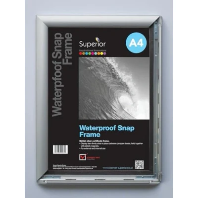 Abbildung von SECO Superior A4 Wasserdichter 4 seitiger Frontlader Bilderrahmen/Poster Schnapprahmen aus Aluminium Silber