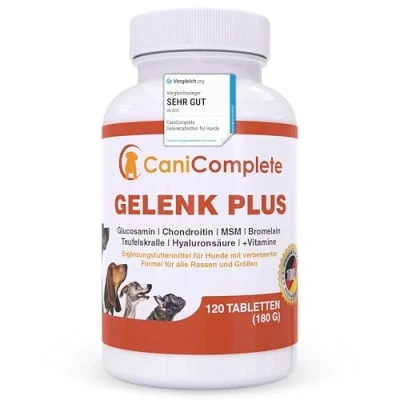Abbildung von CaniComplete Gelenk Plus Gelenktabletten für Hunde: Teufelskralle, MSM, Chondroitin, Glucosamin, Kollagen, Vitamin B, uvm. 120 Stück