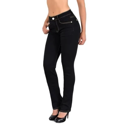 Abbildung von ESRA Damen Jeans Schwarz High Waist Straight Hose bis Plus Size G400