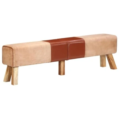 Abbildung von vidaXL Bank, Sitzbank mit Turnbock Design, Gepolstert Sitzhocker Holzgestell, Turnhocker Turnbank Lederhocker, Braun 160cm Echtleder Canvas