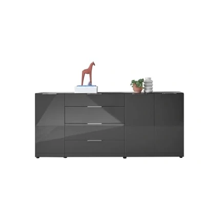 Abbildung von Stella Trading Sideboard Kommode SANTORIN Anthrazit mit Glasfront, Schrank Korpus in Oberboden Glas und Schubladen für Ihren Wohnbereich 226 x 99 40 cm (B/H/T)