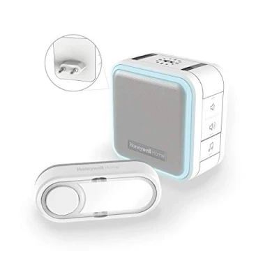 Abbildung von Honeywell Home DC515SP2 Serie 5 kompakter Einsteck LED Gong mit Klingeltaster, Weiß/Grau