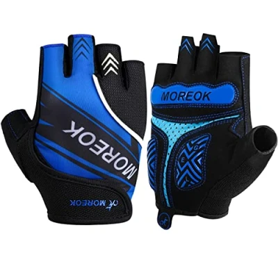 Abbildung von MOREOK Fahrradhandschuhe für Herren Damen Sommer Radsporthandschuhe Halbfinger 5MM SBR Gel rutschfeste/stoßdämpfende Handschuhe hellblau S