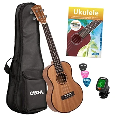 Abbildung von Cascha Tenor Ukulele Set Kinder Erwachsene I Starter Kit 3 Plektren Tasche deutsches Lehrbuch Stimmgerät Mahagoni Kleine Hawaii Gitarre für Anfänger Fortgeschrittene