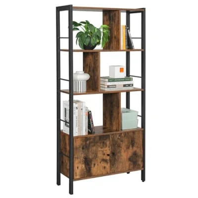 Abbildung von VASAGLE Bücherregal, Bücherschrank mit 4 offenen Regalebenen, Regal, Standregal, geräumiger Wohnzimmerschrank, Küche, Büro, Stahlgestell, Industrie Design, vintagebraun tintenschwarz LBC022B01