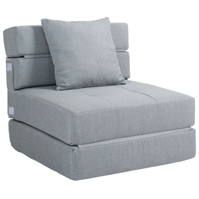 Abbildung von HOMCOM Sessel Einzelsofa mit Kissen, Klappsessel, 2 in 1 Design (Schlafsessel, St., Bettsessel), bis 120 kg Belastbar, Blau