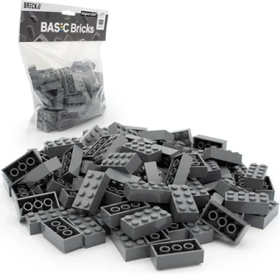 Abbildung von Lego Steine Classic, Dunkelgrau (Grau), 2x4 Bausteine, 100 Stück Einzelteile Starterset oder Erweiterung für Legosteine Box und Platte Basic Bricks (3001)