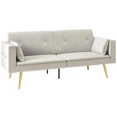 Abbildung von HOMCOM Schlafsofa mit Verstellbar Rückenlehne, Seitentasche, 2er Sofa 1 Teile, für Wohnzimmer, Schlafzimmer, Beige