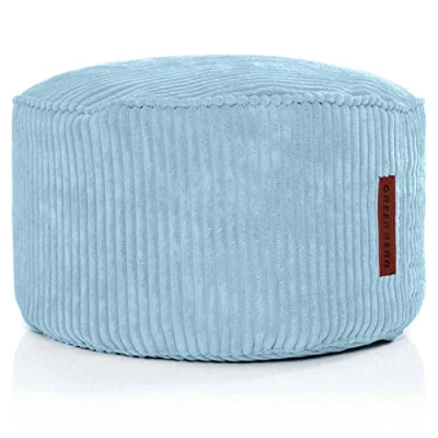 Abbildung von Green Bean Pouf Kissen 45x25cm mit EPS Perlen Füllung &amp; Cordstoff Bodenkissen Liegekissen Sitzkissen Sitzhocker Sessel Kinder Erwachsene Stoff Hocker Ablage Hellblau