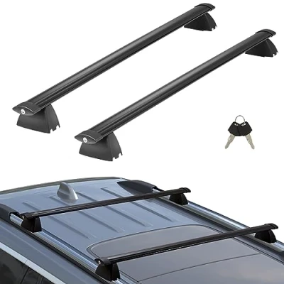 Abbildung von VEVOR Schwarze Dachträger Querstangen, Kompatibel mit Jeep Grand Cherokee 20112021, Gerillten Seitenschienen, 90 kg Tragkraft, Aluminium Querstangen Schlössern, für Dachgepäckträger usw.