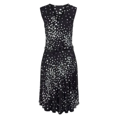 Abbildung von Vivance Jerseykleid, (mit Bindegürtel), mit Punktedruck und V Ausschnitt, elegantes Sommerkleid