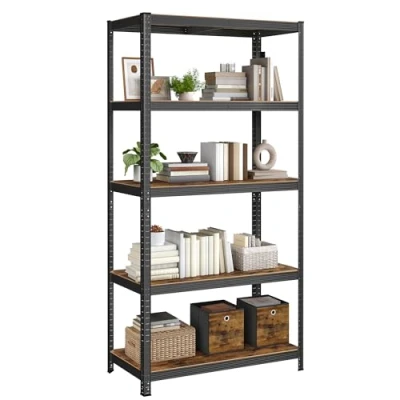 Abbildung von SONGMICS Standregal, Bücherregal, Lagerregal, 5 Ablagen, Küchenregal, Regal, 60 x 120 200 cm, bis 750 kg belastbar, verstellbare Industrie Design, vintagebraun schwarz GLR060B11