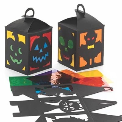 Abbildung von Baker Ross FE767 Halloween Laterne, 4 Stück, Papier Kunst und Handwerk für Kinder, Buntglas Kits Mittel
