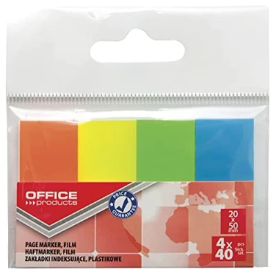 Abbildung von Indexhaftstreifen OFFICE PRODUCTS PP 20x50mm 4x40 Blatt Anhänger Verschiedene Farben Neon / Typ Standard/Art Auf Aufhänger/Form Rechteck/Material Pp/Farbe