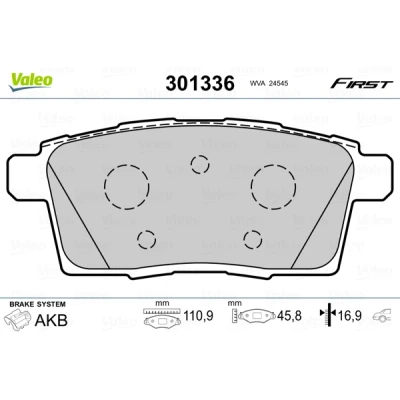 Abbildung von VALEO 301336 Bremsbelagsatz FIRST Hinterachse exkl. Verschleißwarnkontakt ohne Anti Quietsch Blech MAZDA: CX 7, 9