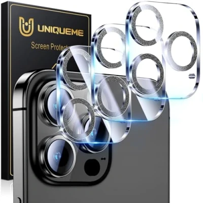 Abbildung von UniqueMe für iPhone 16 Pro/iPhone Pro Max Kameraschutz [Kratzfest, Stabil] Ultra Klar 9H Härte Max/iPhone Kamera Schutz [3 Stück] Titan Schwarz