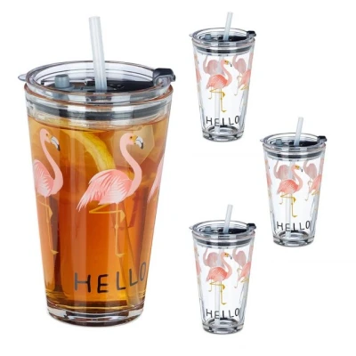 Abbildung von relaxdays Gläser Set 4er Glasbecher Flamingo, Glas