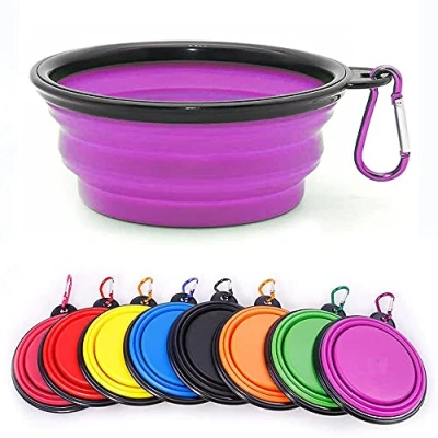 Abbildung von Coolon zusammenklappbarer Hundenapf, Hundenapf für Katzen und Hunde, tragbarer Wassernapf Haustiere, Hunde mit Karabiner, mittelgroß, 650 ml, lila